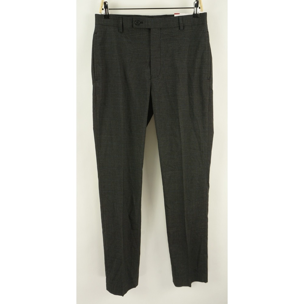 New Calvin Klein Performance Men's 32 x 32 Slim Fit Gray Blue Plaid Dress Pants‎